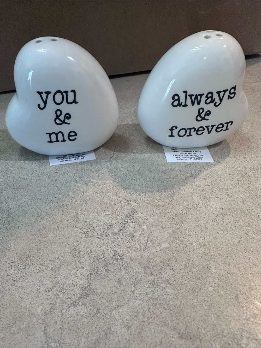 Cracker Barrel Romantic Heart Salt & Pepper Shakers - White -